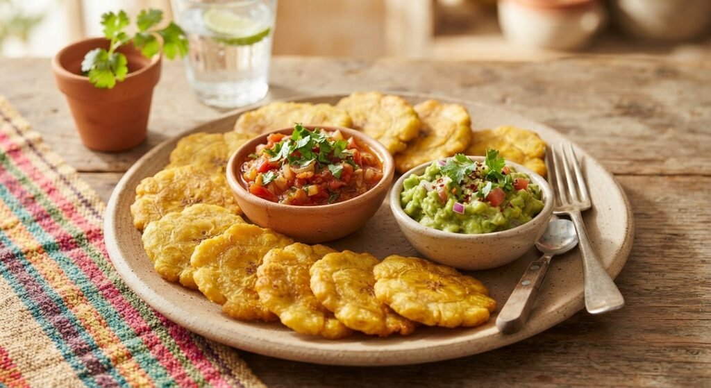 Patacones con Hogao y Guacamole